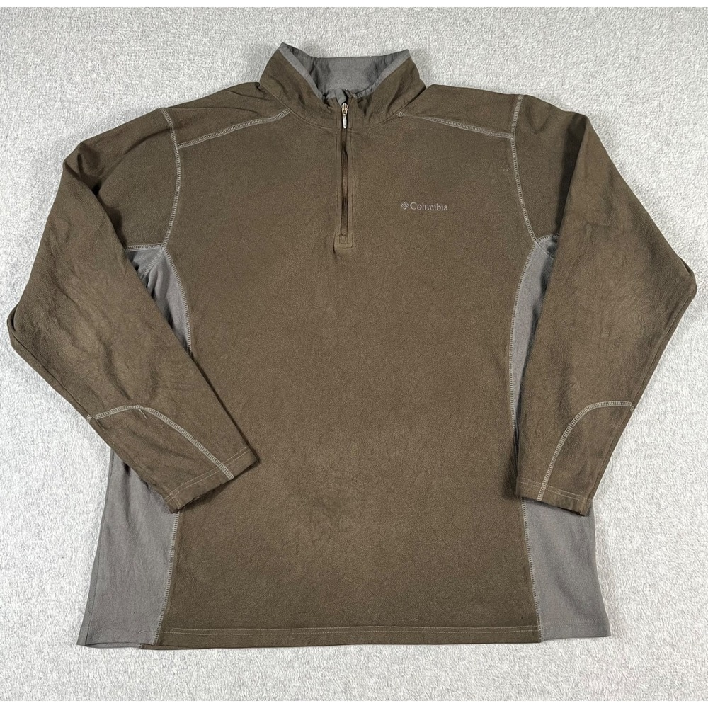 Columbia Fleece Pullover Mens Large Brown Gray 1/4 Zip Sweater Outdoor